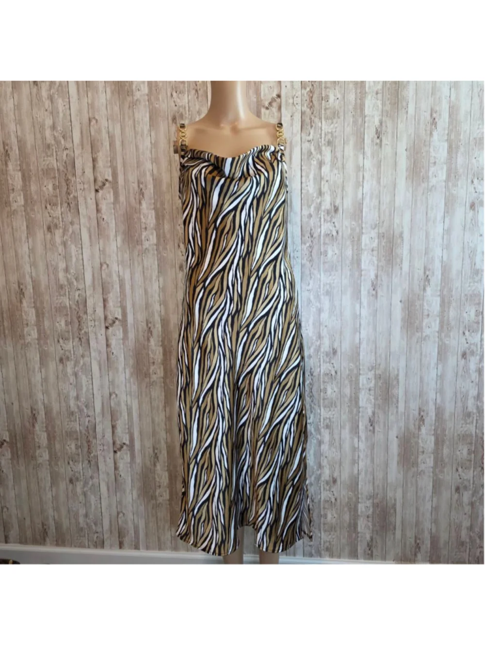 Women's Michael Kors S Zebra Print Cowl Neck Midi Dress NWOT